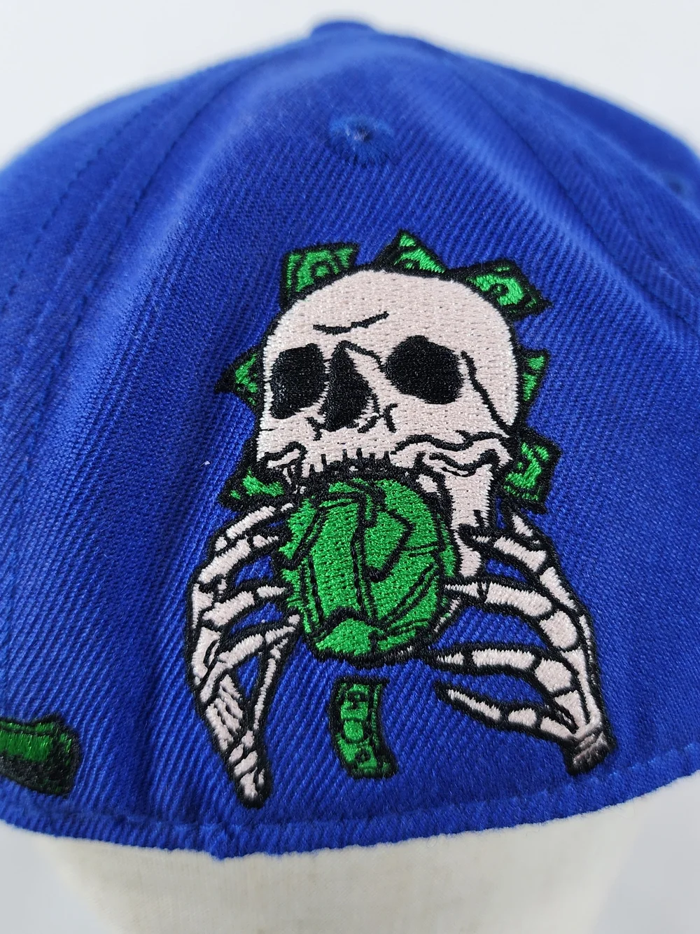 Dirty Funds Blue Fitted Baseball Cap Hat Embroidered Skull Unisex Size 7 1/2